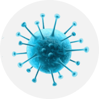 Virus illustration representing air quality concerns and air purification solutions.