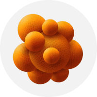 Spherical molecular model with orange spheres representing atoms in a chemical compound.