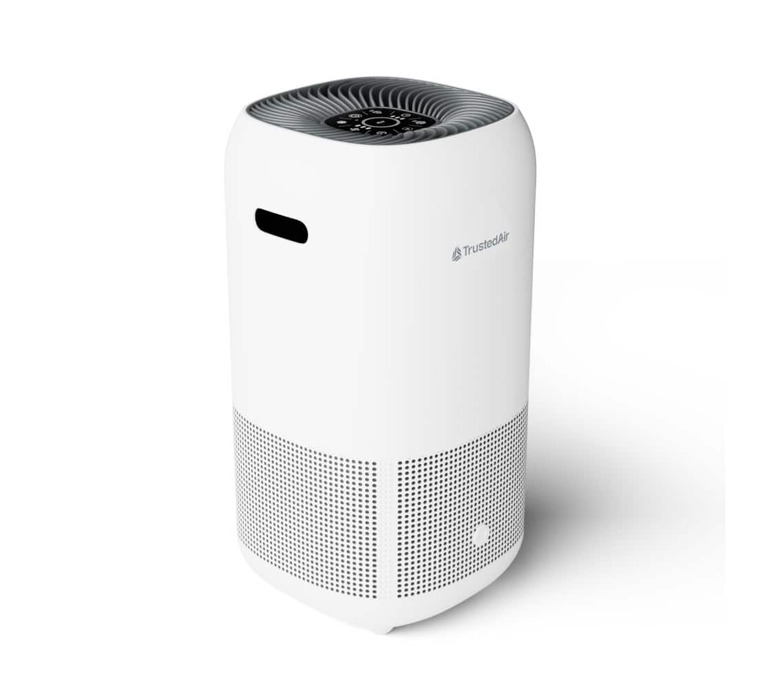 Modern white air purifier for clean indoor air in homes and offices.