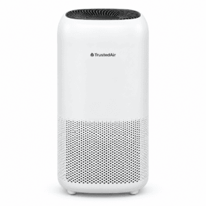 TrustedAir Smart HEPA Air Purifier designed for large rooms, featuring a sleek white design and advanced filtration system for clean indoor air.