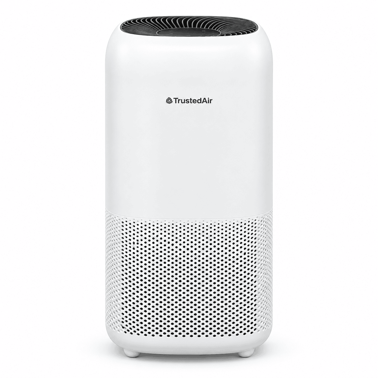 TrustedAir Smart HEPA Air Purifier designed for large rooms, featuring a sleek white design and advanced filtration system for clean indoor air.