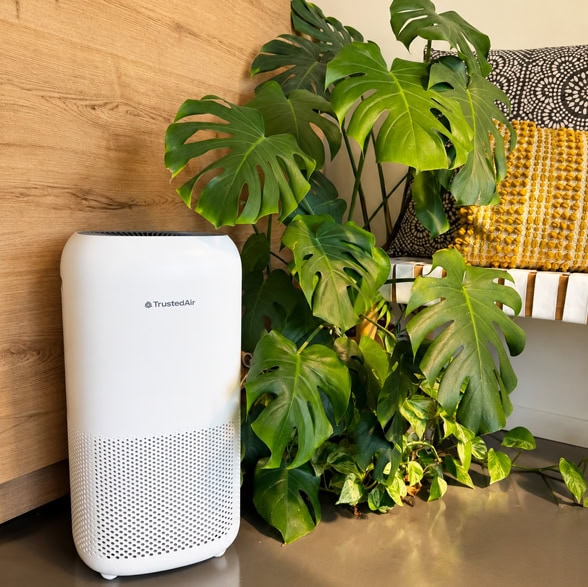 TrustedAir TruFlow Air Purifier in a living room
