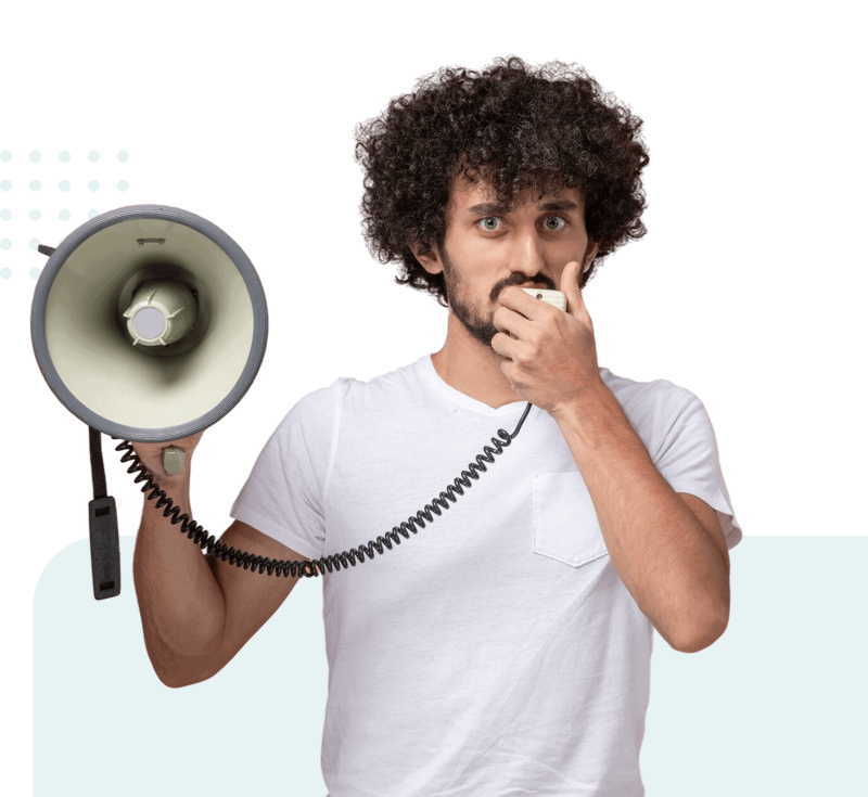 Megaphone and man looking for air purifier affiliates