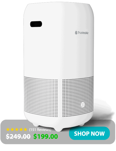TrustedAir Smart HEPA air purifier designed for wildfire smoke removal, featuring a sleek white design and advanced filtration technology.