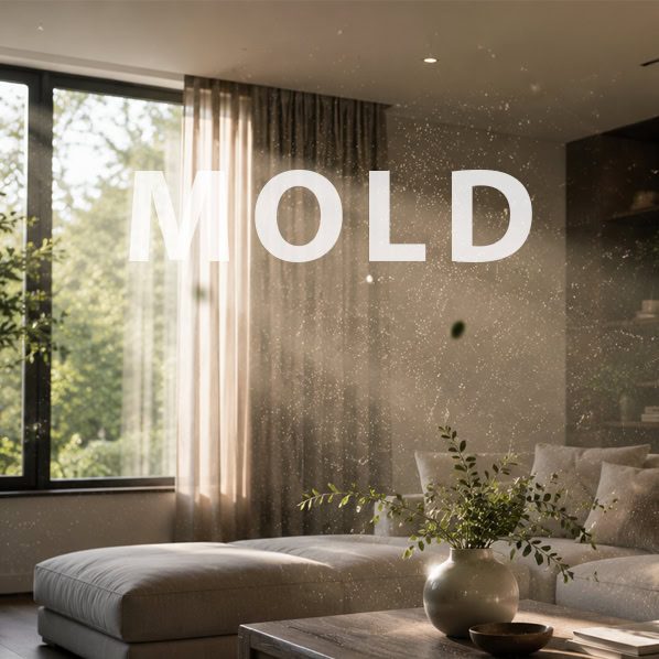 TrustedAir Smart HEPA air purifier in a modern living room removing mold spores from the air.