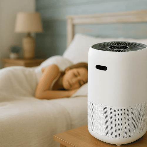 Fresh air purifier in bedroom promotes clean indoor air and a healthy sleeping environment.